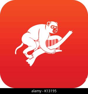 Monkey is climbing up on a tree icon digital red Stock Vector