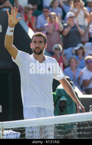 Marin Cilic of Croatia in action at the Gentlemen's Singles - Wimbledon Championships 2017 Stock Photo