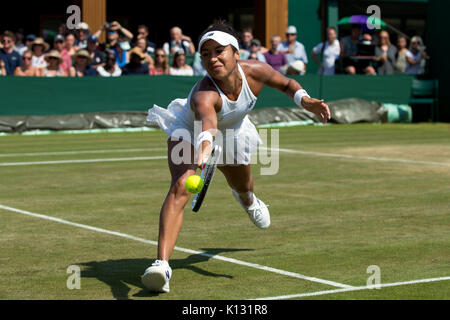 Heather Watson of GB in action at the Ladies' Doubles - Wimbledon Championships 2017 Stock Photo