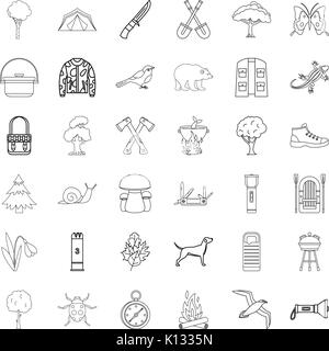 Mushroom icons set, outline style Stock Vector