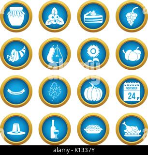 Thanksgiving icons blue circle set Stock Vector