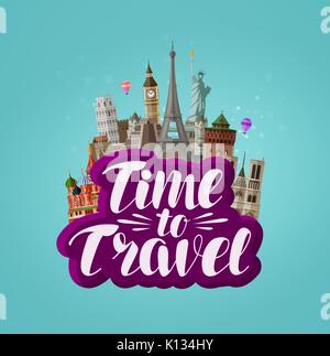 Time to travel, banner. Journey, traveling around the world, concept. Cartoon vector illustration Stock Vector