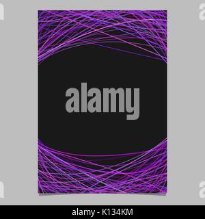 Stationery template with chaotic curved stripes in purple tones at top and bottom - page design on black background Stock Vector