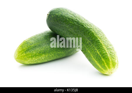 Fresh green cucumbers isolated on white background. Two cucumbers. Stock Photo