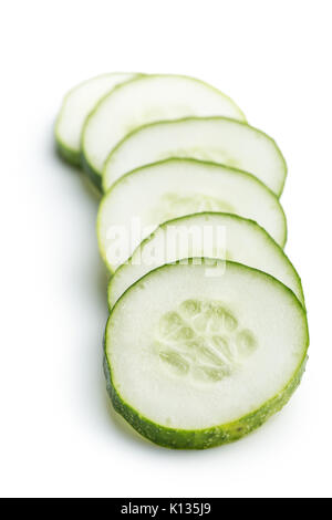 Fresh sliced cucumber isolated on white background. Cucumber slices. Stock Photo