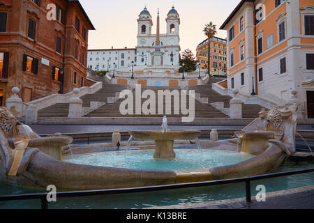 Spanish steps and fountain in Rome, Italy in the early morning without people Stock Photo