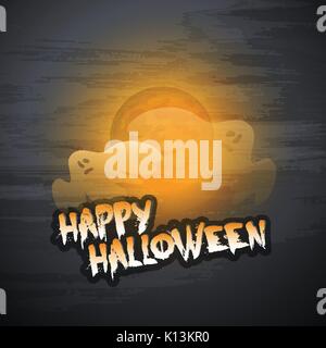 Happy Halloween Card Template - Flying Ghosts Over the Autumn Fog Stock Vector