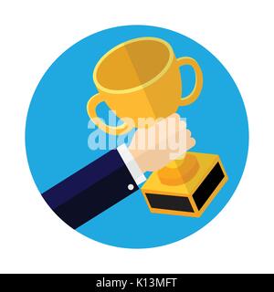 Businessmen holding winner's cup, Winner trophy cup, Flat graphic design. For business concept-Vector Illustration. Stock Vector