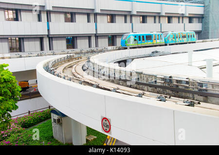 SINGAPORE - JAN 13, 2017: Skytrain at Changi Airport in Singapore. Changi is a largest airport in the world. Stock Photo