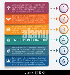 Modern strips infographics 6 options banner for business processes, workflow, diagram, flowcharts Stock Vector