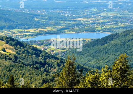 Summer hills landscape. Villages in beautiful mountainous scenery. Stock Photo