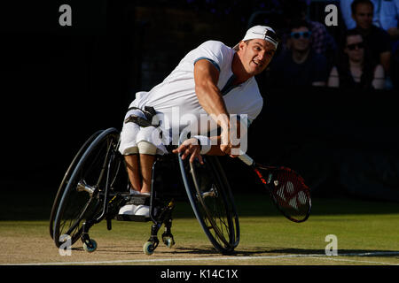 Gustavo Fernandez of Argentina at the Gentlemen's Wheelchair Tennis - Wimbledon Championships 2017 Stock Photo
