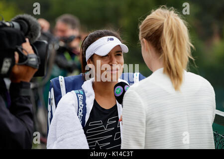 HEather Watson of GB giving an interview at the Wimbledon Championships 2017 Stock Photo