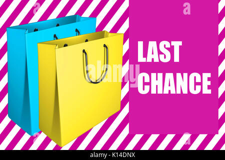 3D illustration of with two shpping bags, along with the script 'LAST CHANCE' Stock Photo