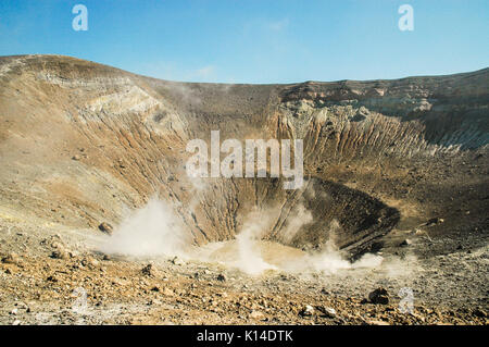 Volcano crater with fumaroles on Vulcano island, Eolie, Sicily, Italy Stock Photo