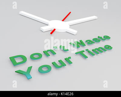 3D illustration of 'Don't Waste Your Time' title with a clock as a background Stock Photo