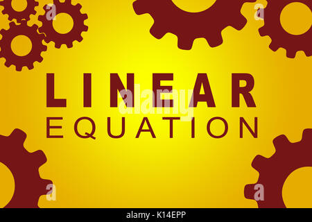 LINEAR EQUATION sign concept illustration with red gear wheel figures on yellow background Stock Photo