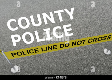 3D illustration of 'COUNTY POLICE' title on the ground in a police arena Stock Photo