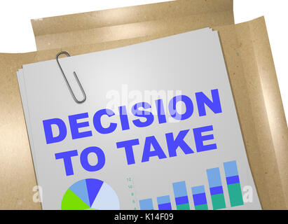 3D illustration of 'DECISION TO TAKE' title on business document Stock Photo