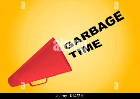 3D illustration of 'GARBAGE TIME' title flowing from a loudspeaker Stock Photo