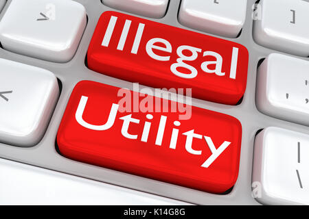 3D illustration of computer keyboard with the print 'Illegal Utility' on two adjacent red buttons Stock Photo