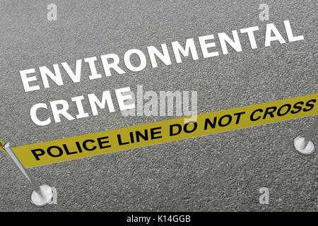 3D illustration of 'ENVIRONMENTAL CRIME' title on the ground in a police arena Stock Photo