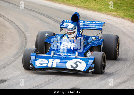 1973 Tyrrell-Cosworth 006 with driver Mark Stewart at the 2017 Goodwood Festival of Speed, Sussex, UK. Stock Photo