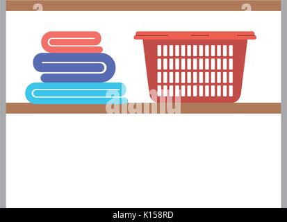 colorful silhouette of rack with folded towels and laundry basket Stock Vector