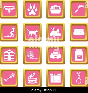 Cat care tools icons pink Stock Vector