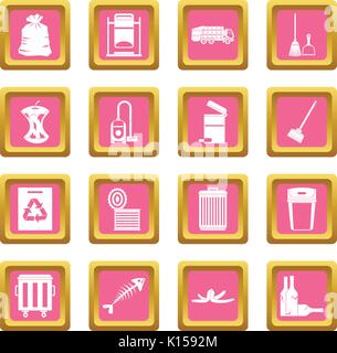 Garbage thing icons pink Stock Vector