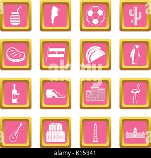 Argentina travel items icons pink Stock Vector