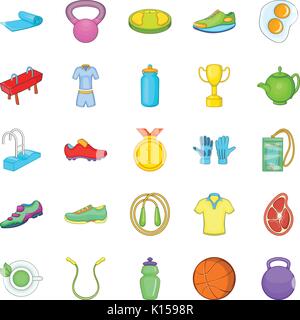 Gym icons set, cartoon style Stock Vector