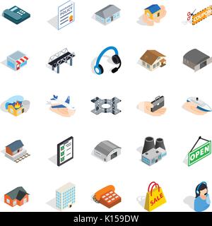 Hangar icons set, isometric style Stock Vector