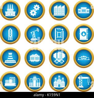 Industry icons blue circle set Stock Vector