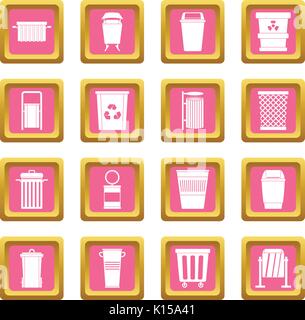 Garbage container icons pink Stock Vector