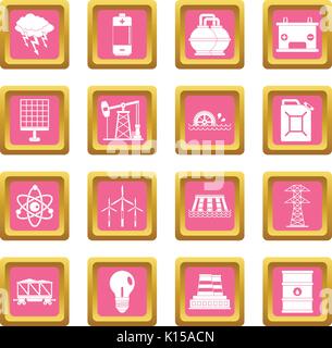 Energy sources items icons pink Stock Vector
