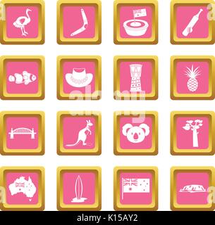 Australia travel icons pink Stock Vector