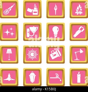 Light source symbols icons pink Stock Vector