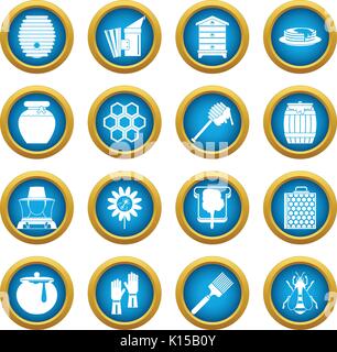 Apiary tools icons blue circle set Stock Vector