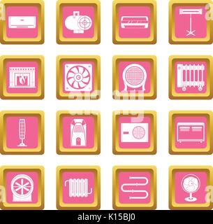 Heating cooling air icons pink Stock Vector