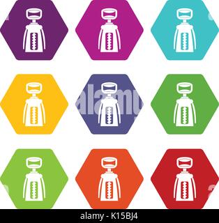 Modern corkscrew icon set color hexahedron Stock Vector