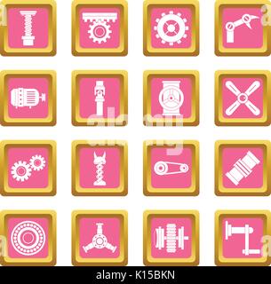 Techno mechanisms kit icons pink Stock Vector