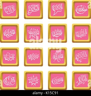 Comic colored sound icons pink Stock Vector