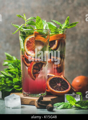 Blood orange citrus lemonade with mint and ice Stock Photo