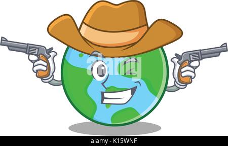 Cowboy world globe character cartoon Stock Vector