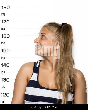 Young beautiful blonde woman Criminal Mug Shots Stock Photo