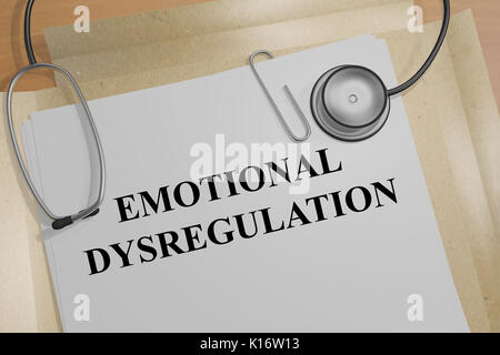 3D illustration of 'EMOTIONAL DYSREGULATION' title on a medical document Stock Photo