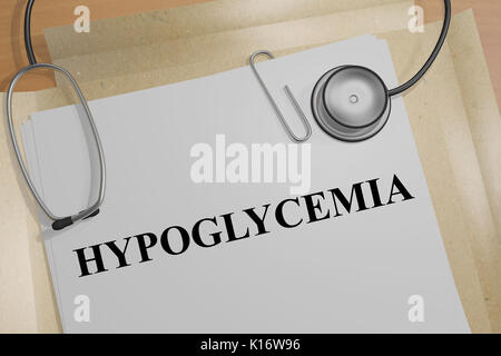 3D illustration of 'HYPOGLYCEMIA' title on a medical document Stock Photo