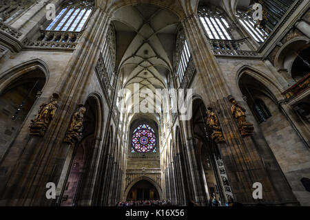The gothic interior of the  Metropolitan Cathedral of Saints Vitus, Wenceslaus and Adalbert or St. Vitus Cathedral in Prague, Czech Republic Stock Photo