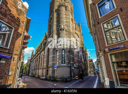 A beautiful, small church on a corner in downtown Amsterdam Stock Photo